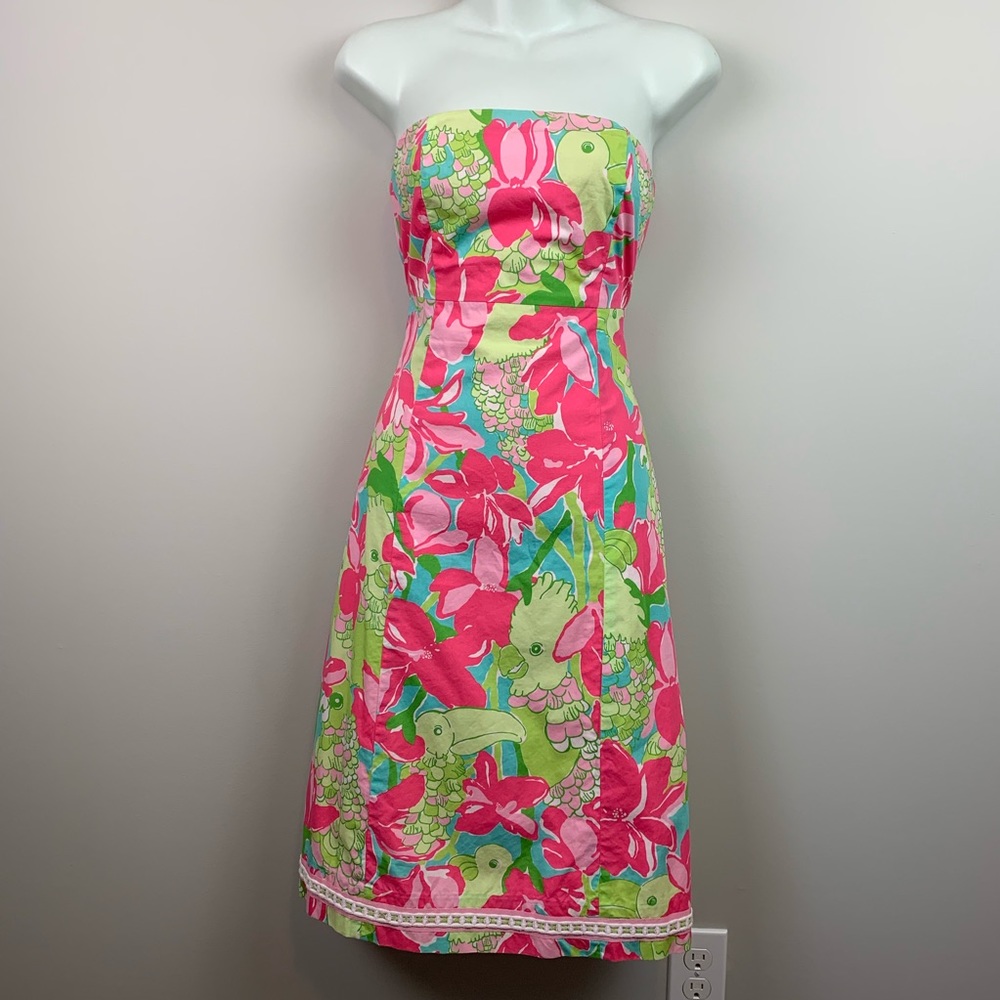 Lilly Pulitzer birdie print strapless dress size 0